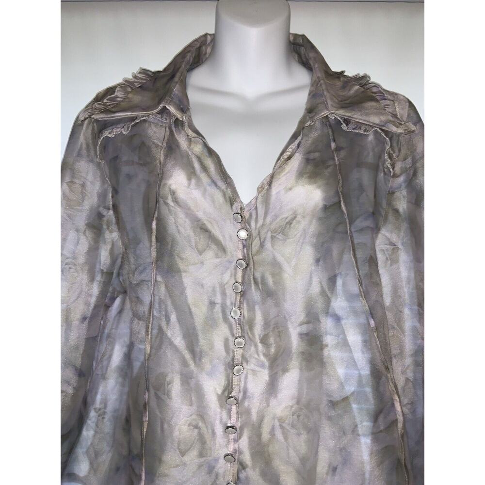 POL Floral Sheer Long Sleeve Ruffle Top Size Small - Picture 2 of 7